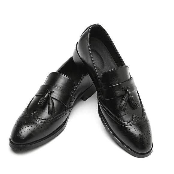  Men's Brock Tassels Leather Shoes Vintage Pointed Toe Loafers British Style Carving Wingtips Brogues Slip on Flats Mart Lion - Mart Lion