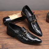  Summer pattern Men's Shoes Pointed Calf Office Dress Crocodile print Luxury Wedding Mart Lion - Mart Lion