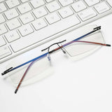 Men's Rimless Reading Glasses Women Presbyopic Lens Eyewear Anti Blue Light Blocking Glasses TR90 Metal Titanium Eyeglasses Frame Mart Lion   