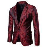 Men's Casual Slim Suit Sets printed Tuxedo Wedding formal dress Blazer stage performances Suit Mart Lion BXZ16 red M 