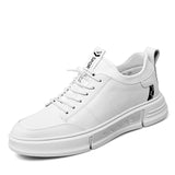 Men's Casual Sneakers Leather Microfiber White Black Vulcanized Shoes Lace Up Sports Footwear Mart Lion white 37 