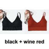 2Pcs Women Tank Crop Top Seamless Underwear Female Crop Tops Lingerie Intimates With Removable Padded Camisole Mart Lion black and caramel L China
