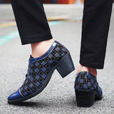  Red Plaid Men's Dress Shoes Pointed Leather High Heel Height Increasing Wedding Men's zapatos hombre Mart Lion - Mart Lion