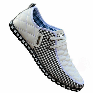 Men's Leather Shoes Autumn Casual Breathable Light Weight White Sneakers Driving Pointed Mart Lion   