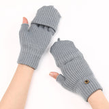 Wool Knitted Fingerless Flip Gloves Winter Warm Flexible Touchscreen Gloves Men Women Unisex Exposed Finger Mittens Glove Mart Lion   