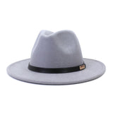 Black leather belt decoration Felt Hats Fedora Hat Men's Women artificial wool Blend Simple Wide winter Fedora Hats Mart Lion Gray 56-58cm 