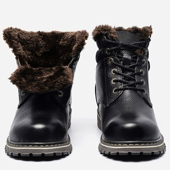  Genuine leather Men's Winter Shoes Handmade Warm Snow boots Full Grain Leather Winter Mart Lion - Mart Lion