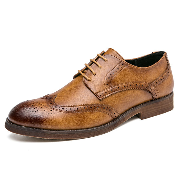 Brogue Men's Dress Shoes Elegant Microfiber Leather Formal Oxfords Mart Lion Brown 38 