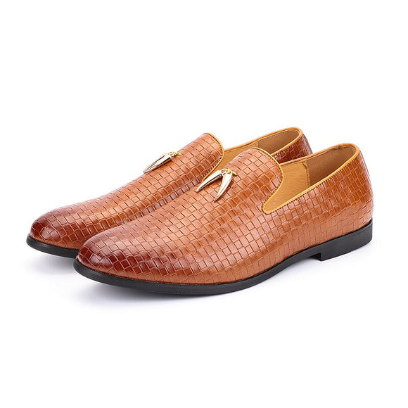 Men's Woven Leather Casual Shoes Trendy Party Wedding Loafers Moccasins Light Driving Flats Mart Lion Light Brown 37 