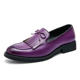 Tassel Wedding Dress Shoes Men's Party Oxfords Slip On Leather Loafers Bow Formal Office Casual Mart Lion Purple 6.5 