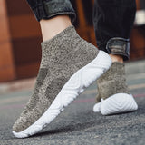 Autumn Classic Khaki Men's High-top Sneakers Weave Breathable Sneakers Slip-on Platform Jogging Shoes Casual Mart Lion   