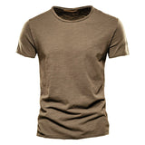 100% Cotton Men's T-shirt Casual Soft Fitness Summer Thin Home Clothes O-Neck Short Sleeve Soild Mart Lion F038-Camel CN Size S 50-55kg 