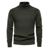 Solid Color Knitted Turtleneck Men's Sweater Cotton Warm Pullover Winter Casual Mart Lion green Size S 55-65kg 