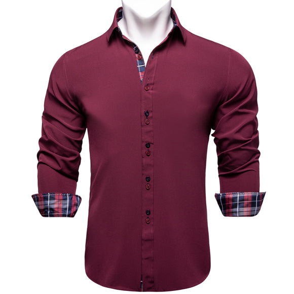 Long Sleeve Shirts For Men Solid Red Blue Black Splicing Paisley Mens Designer Clothes Camisa Masculina Men Social Dress Shirt Mart Lion CY-2221 M 