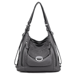 Genuine Leather Handbags Multifunction Casual Tote Bag Bagpack Mochilasr Women Shoulder Ladies bags Mart Lion Gray-48  
