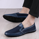 Men's Summer Leather Loafers Casual Shoes Breathable Sneakers Comfort Outdoor Black Rubber Flat Shoes Mart Lion   