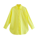 Green Women's Oversize Shirt 100% Cotton Blouse Autumn Casual Basic Top Long Sleeve Loose Beautiful Blouses Mart Lion Yellow S 