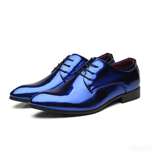 Patent Leather Men's Wedding Shoes Gold Blue Red White Oxfords Shoes Designer Pointed Toe Dress Shoes Mart Lion   
