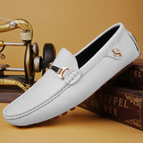 White Loafers Men's Handmade Leather Shoes Black Casual Driving Flats Blue Slip-On Moccasins Boat Shoes