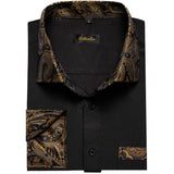 Black Dress Shirts Men's Clothing Long Sleeve Tuxedo Social Casual Splicing Paisley Collar Cuff Men's Shirt Mart Lion   