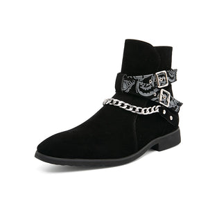 Men's Ankle Boots Yellow Black Faux Suede Buckle Strap Classic Short Sapato Masculino Mart Lion Black 38 