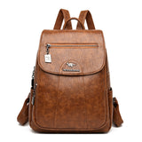 Leather Backpack Women Large Capacity Travel Backpack School Bags Mochila Shoulder Bags Mart Lion Brown  