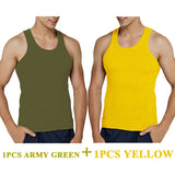 Tank Tops Men's Summer 100% Cotton Cool Fitness Vest Sleeveless Tops Gym Slim Colorful Casual Undershirt Male 7 Colors 1PCS Mart Lion 1PCSGREEN 1PCSYELLOW M 