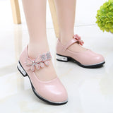 Girls Leather Shoes Summer PU Patent Leather Kids Dress High Heels Butterfly-knot Dress Wedding Chic Mart Lion Pink 26(inner 16.3cm) 