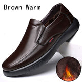 Men Handmade Shoes Genuine Leather Plush Warm Soft Anti-slip Rubber Work Loafers Casual Leather Mart Lion Plush Warm Brown 38 