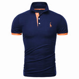 13 Colors Soild Men's Giraffe Embroidery Short Sleeve Casual Cotton Polo Shirt Mart Lion navy orange EUR XS 50-60kg 