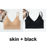 2Pcs Women Tank Crop Top Seamless Underwear Female Crop Tops Lingerie Intimates With Removable Padded Camisole Mart Lion black and skin L China