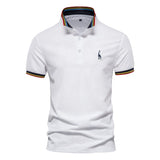 Summer Polo Men's Solid Giraffe Embroidery Short Sleeve Shirts Stand Collar