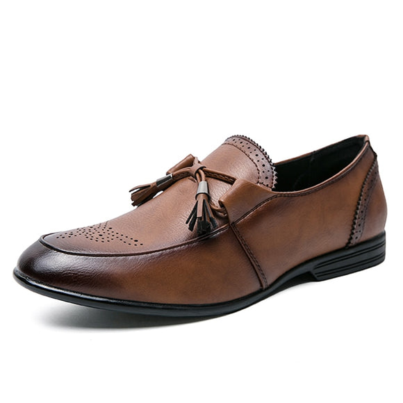 Brogue Men's Dress Shoes Slip Loafers microfiber Leather Mart Lion Brown 38 