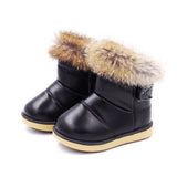 Girls Snow Boots Winter Plush Warm Solid Color Kids Ankle Boots Little Shoes Non-slip Student Shoes Mart Lion CN 21 insole 12.5cm SJ042-Black 