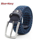 Stretch Canvas Leather Belts for Men's Female Casual Knitted Woven Military Tactical Strap Elastic Belt for Pants Jeans Mart Lion Navy-Blue 100cm 