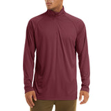 Men's Sun/Skin Protection Long Sleeve Shirts Anti-UV Outdoor Tops Golf Pullovers Summer Swimming Workout Zip Tee Mart Lion Wine Red CN size L (US M) CN