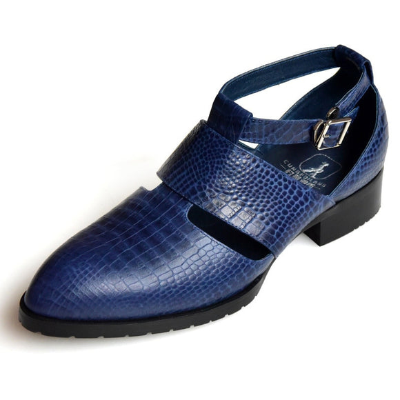Luxury Men's Leather Sandals Genuine Leather Summer Style Hollow Crocodile Pattern Blue Black Dress Shoes Mart Lion B 36 