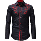 Men's Embroidered Western Shirt Long Sleeve Slim Casual Shirt Mart Lion   