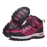 Large Size Outdoor Hiking Boots Men Women Non Slip Lace Up Climbing Winter Black Warm Fur Sneakers Size 42 Trekking Hiking Shoe Mart Lion rose red 36 
