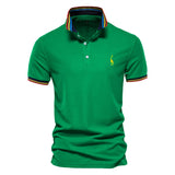 Summer Polo Men's Solid Giraffe Embroidery Short Sleeve Shirts Stand Collar Mart Lion green EUR M 60-70kg 