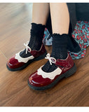 Children Mary Janes Red Black Ruffles Bowknot Patent Leather Kids Princess Shoes Round Toe Girl Flat Mart Lion   