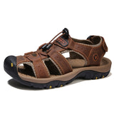 Summer Men Casual Beach Outdoor Water Shoes Breathable Genuine Leather Leisure Sandals Mart Lion Dark Brown 6.5 
