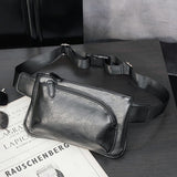 Men's Waist Bags Leather Casual Crossbody Zipper Bag Phone PacksTravel Fanny Bags For Men Mart Lion Black waist bag (20cm<Max Length<30cm) 