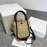 Niche design sense straw bag women summer messenger bag popular portable bucket bag Mart Lion Black  