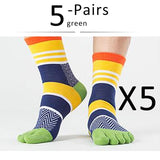 5 Pairs Lot Men's Summer Cotton Toe Socks Striped Contrast Colorful Patchwork Five Finger Basket Calcetines Mart Lion green  