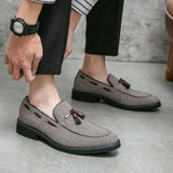 Loafers Men's Brown Plaid Tassel Canvas Breathable Casual Shoes Zapatos Hombre Mart Lion   