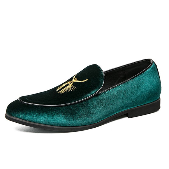 Embroidery Men's Loafers Gatherings Dress Shoes Formal Footwear Mart Lion Green 38 