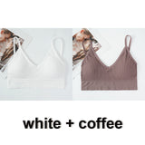 2Pcs Women Tank Crop Top Seamless Underwear Female Crop Tops Lingerie Intimates With Removable Padded Camisole Mart Lion white and coffee L China