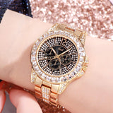 Casual Ladies Quartz Watch Rhinestone Women Rose Gold Wristwatch Feminino Reloj Mujer Mart Lion GoldBlack  