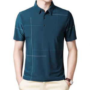 Summer Short Sleeve T-shirt Men's Casual Slim Fit Turn-down Collar Print Homme Mart Lion   